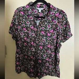 Croft & Barrow Black Floral Shirt Short Sleeve size XL